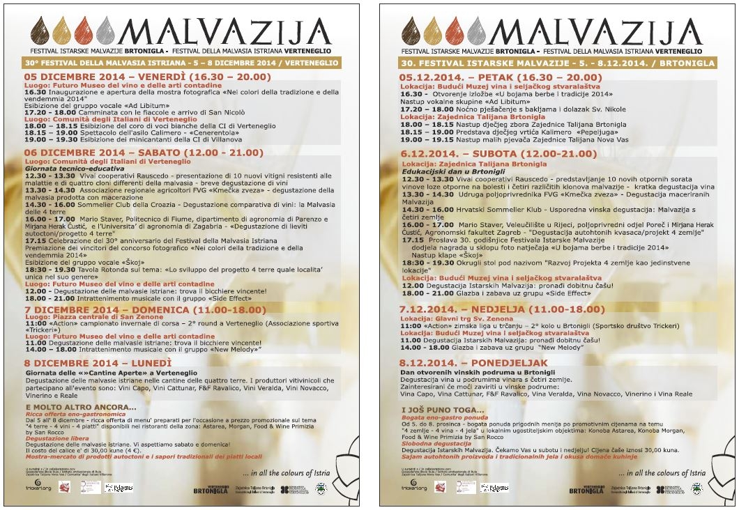 30° FESTIVAL DELLA MALVASIA ISTRIANA, 5 – 8 dicembre 2014